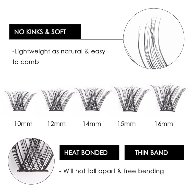 Cluster Lashes 72 Individual Lashes Clusters Eyelash Extensions False Eyelashes DIY Lash Extension Kit Reusable False Eyelashes Natural Look Mix 10-16mm C D Curl-DM01