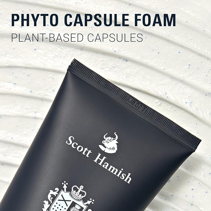 Scott Hamish Blue Freedom Capsule Cleansing Foam - Exfoliating Face Scrub & Gentle Face Cleanser for Men - Moisturizing Wash with Cica for Pore Tightening, Restoring Vitality, 5.07 fl.oz.