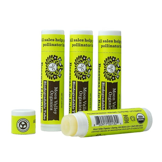 Moon Valley Organics Beeswax Lip Balm for Moisturizing Lips and Cuticles (TROPICAL COCONUT LIME, 4 Count (Pack of 1))