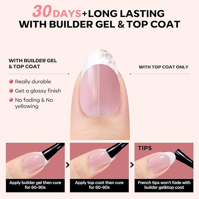 modelones French Tip Press on Nails, 150Pcs Short Almond Fake Nails with Nail Box, Pink Gel Nail Tips for Women, Soft Glue-On Nails for Natural Salon Look, DIY Nail Art Kit (15 Sizes)