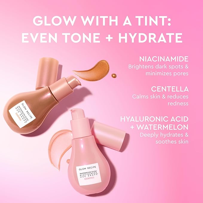 Glow Recipe Hue Drops Tinted Face Serum - Illuminating Glow Drops to Brighten & Hydrate - Skincare Makeup Primer & Liquid Highlighter to Blur Pores for a Radiant, Even Skin Tone - Rosy Glow (40ml)