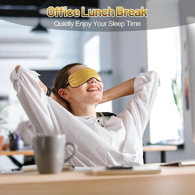 Sleep Mask, Silk Eye Mask for Sleeping with Adjustable Strap, Blindfold Eyeshade for Men & Women, Comfortable & Soft Eye Cover Eyeshade for Night Sleep (Gold)