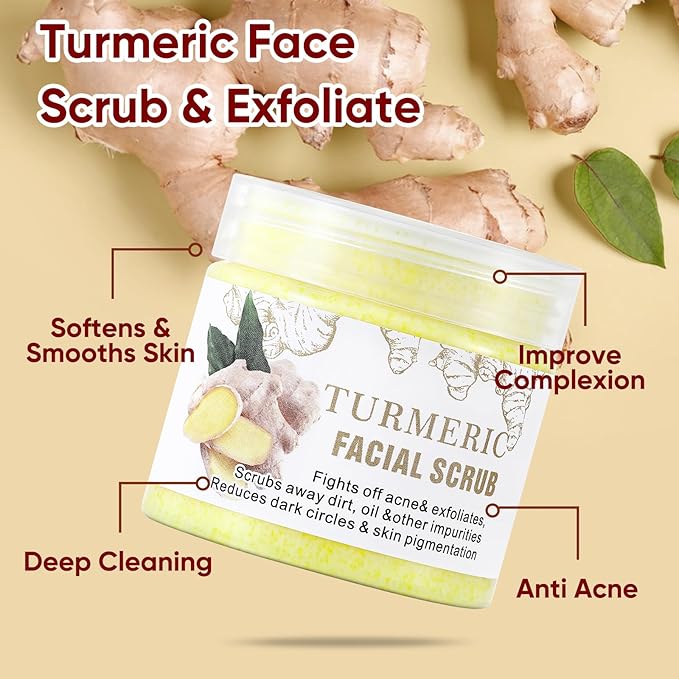 Turmeric Face Scrub, Exfoliating Facial Scrub with Skin Exfoliating, Natural Facial Scrub for Skin, Moisturizing, Nourishes Skin, Deep Cleansing Face Wash Cleanser for Women Men