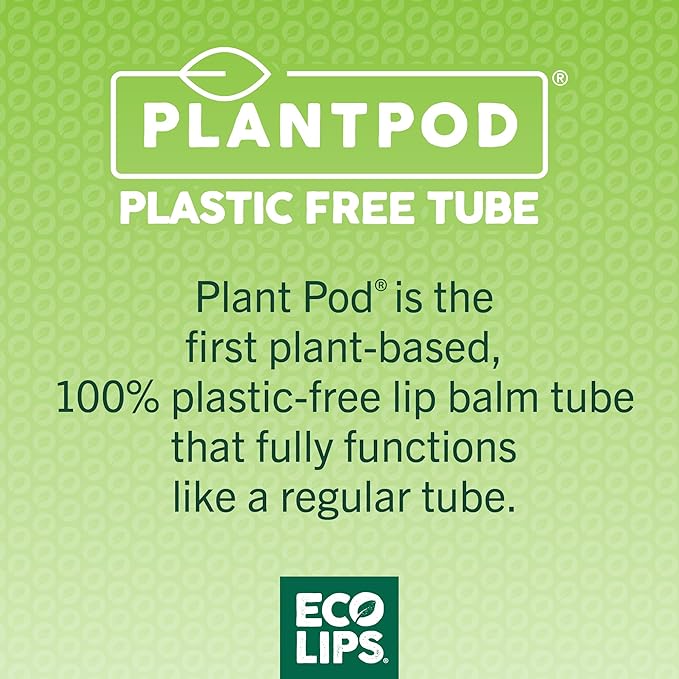 Eco Lips Organic Candy Cane Moisturizing Lip Balm - Organic Coconut Oil and Sunflower Wax - Soothe, Moisturize Dry, Cracked and Chapped Lips - 100% Plastic-Free Plant Pod Packaging - Made in USA