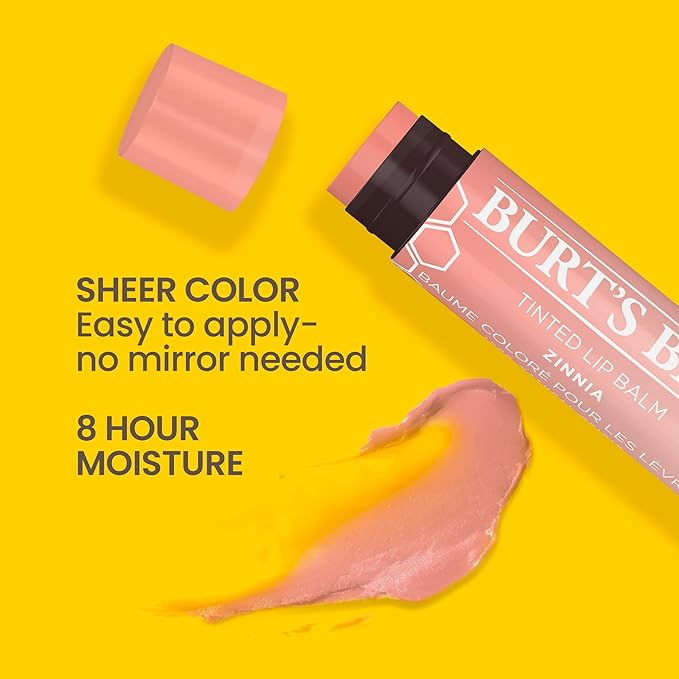 Burt's Bees Lip Tint Balm with Long Lasting 2 in 1 Duo Tinted Balm Formula, Color Infused with Deeply Hydrating Shea Butter for a Natural Looking Buildable Finish, Raspberry Zinnia (2-Pack)
