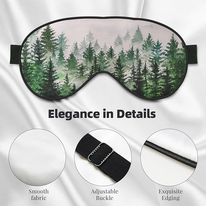 Sleep Eye Mask Watercolor Foggy Forest Sleep Mask for Women Men Comfortable Eye Mask with Adjustable Strap Soft Eye Cover Blindfold for Travel Yoga Nap Shift Work