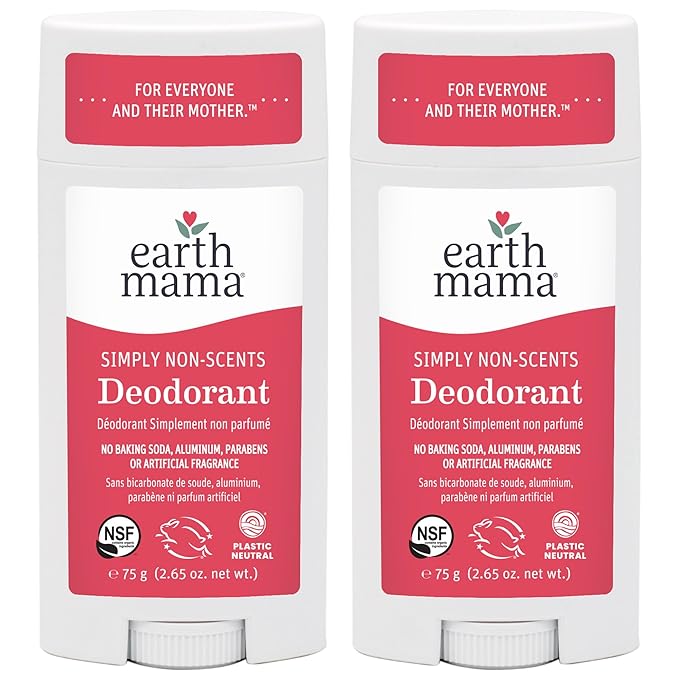Earth Mama Simply Non-Scents Deodorant | Fragrance-free + Safe for Sensitive Skin, Pregnancy & Breastfeeding, Contains Organic Calendula and Coconut Oil, No Baking Soda or Aluminum, 2.65-Oz (2-Pack)