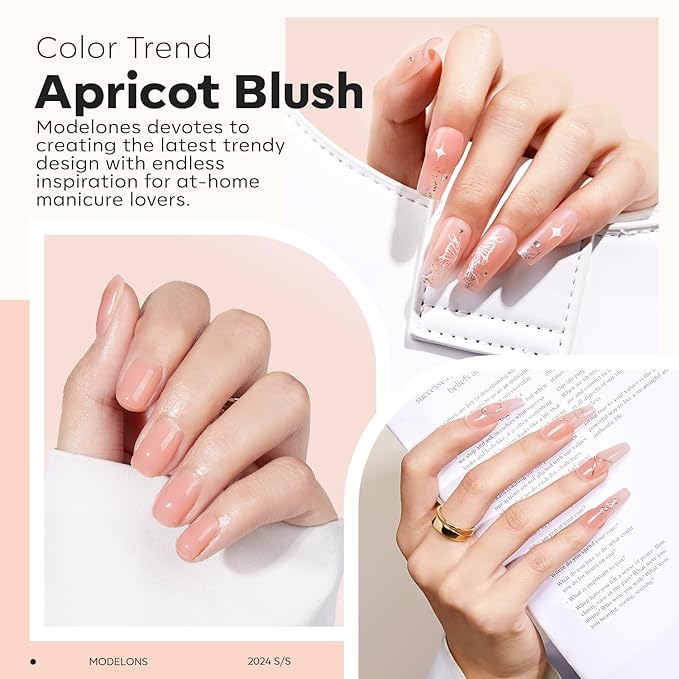 modelones Builder Nail Gel, 8-in-One Sheer Nude Pink Builder, Apricot Blush Pink Rubber Base for Nail Thickening Apex Building LED Lamp Cured Hard Strengthener Extend Color Gel Polish for DIY Salon
