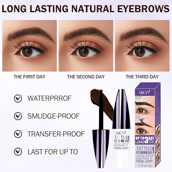 2025 New Tattoo Eyebrow Gel Easy Peel Off for Women, Upgrade Eyebrow Tattoo Peel Off, Transfer-proof Eyebrow Gels Waterproof for All Skin Types (Brown)