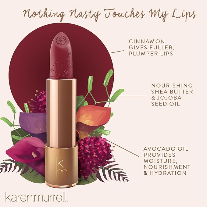 Karen Murrell - Natural Lip Stick - 11 Scarlet Blaze - Dark Red Lipstick - Matte Finish, 100% Natural Ingredients, Moisturizes & Hydrates Lips - Paraben & Cruelty Free