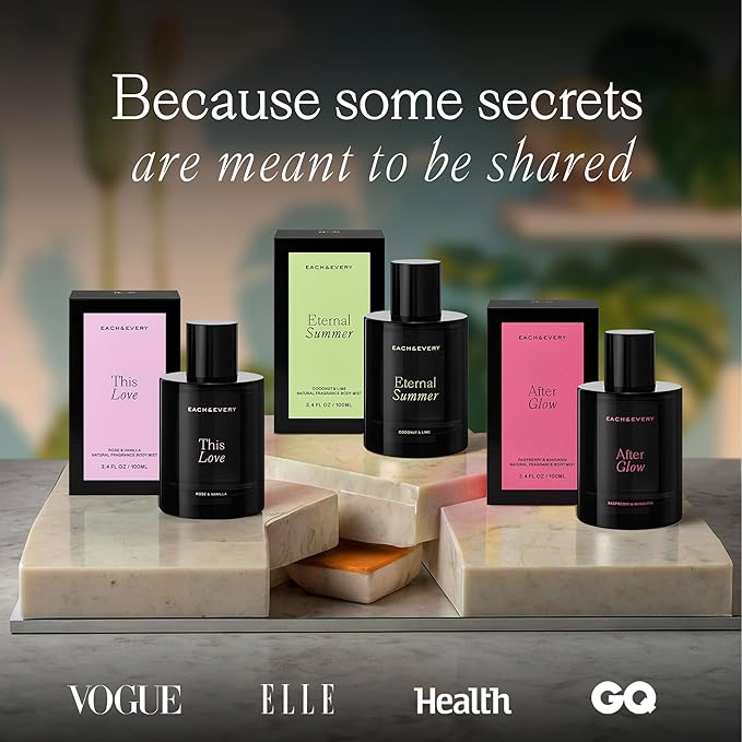 Each & Every Hair and Body Mist for Women and Men - 100% Natural Fragrance Body Spray for Women - Vegan & Cruelty-Free - After Glow Scent (Raspberry & Mandarin)