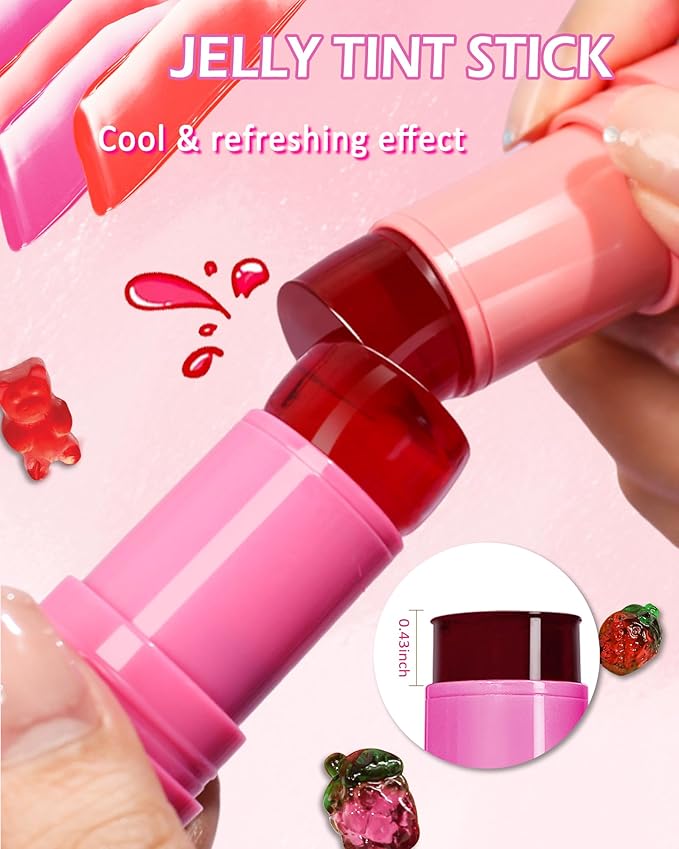 Makeup Jelly Tint,Cooling Water Jelly Tint Berry Blush Stick, Sheer Lip & Cheek Tint Stain, Long Lasting Waterproof Jelly Blush Lip Gloss, Vivid Color, Non-Sticky, Buildable Tinted Jelly Lip Stains-04