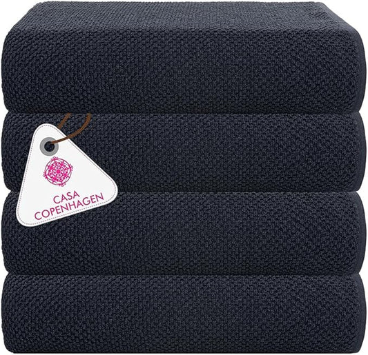 CASA COPENHAGEN Popcorn Textured 4 Pieces Bath Towel Set- Navy Blue, 550 GSM 4 Bath Towel Rough & Tough Use Cotton Towels Gift Set for Bathroom