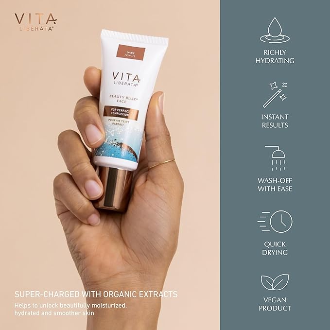 Vita Liberata Beauty Blur Face - Dark, BB Cream, Hydrating Skin Finish, Radiant Glow & Flawless Complexion, 1.01 fl oz