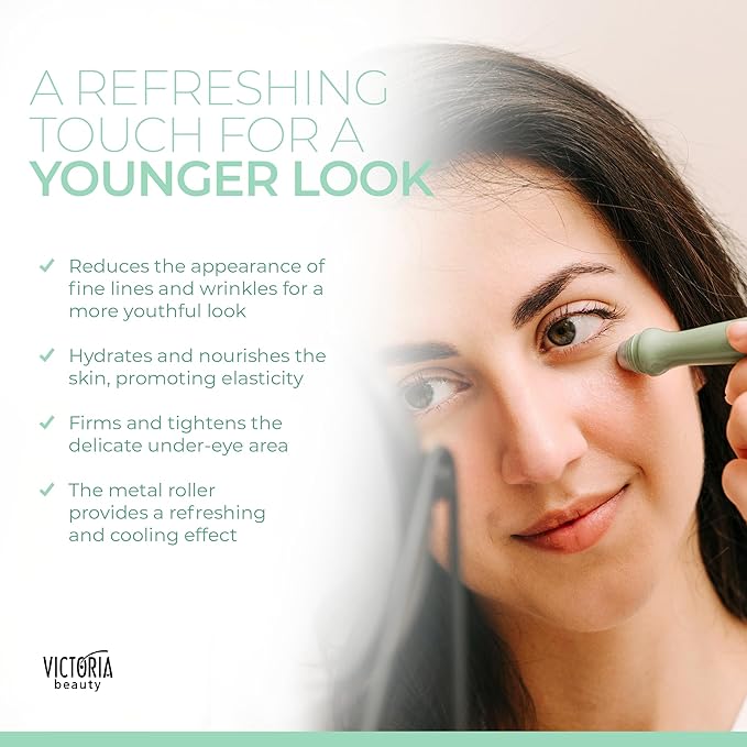 Victoria Beauty Hyaluronic Eye Roll-On Cooling, Eye Serum Against Wrinkles and Dark Circles