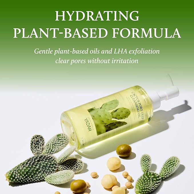YADAH Cactus Pore Deep Cleansing Oil (6.76 Fl Oz) – Lightweight Daily Facial Cleanser & Daily Makeup Remover with Cactus Seed Oil for Pore Purifying & Balanced Skin, Double Cleansing Korean Skincare