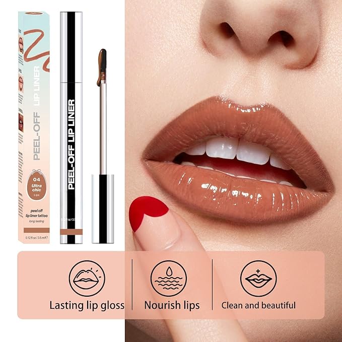 Longwear Peel-off Lip Stain Marker Peel Off with Vitamin E - Smudge-Resistant Lip Liner & Base for All Skin Types (06#)