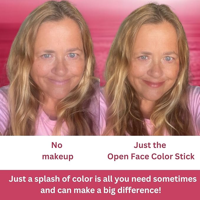Open Face Color Stick 3-in-1 multistick - lip & cheek tint - cream blush stick with brush - dark pink berry red with mostly natural ingredients