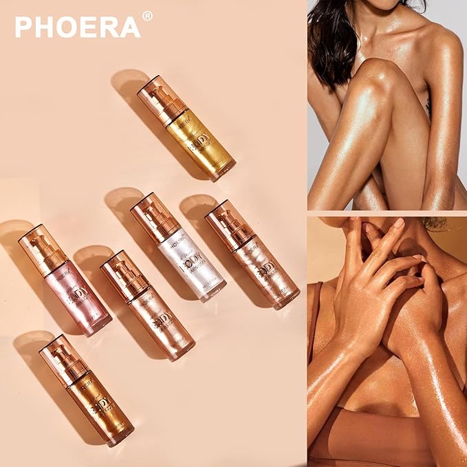 PHOERA Body Luminizer Highlighter, Waterproof Moisturizing and Glow For Face & Body, Face Body Glow Illuminator (103 Glistening Bronze)