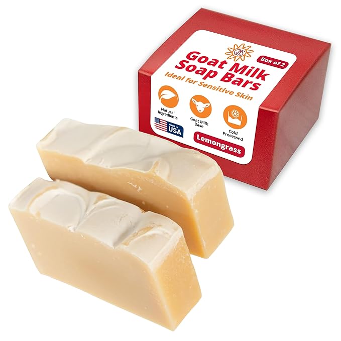 Goat Milk Stuff LEMONGRASS Goat Milk Soap - Natural Soap Bar, Gifts for Men and Women, Gentle for both Face and Body, Handmade Bar Soap (Box of 2)