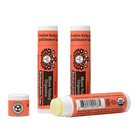 Moon Valley Organics Beeswax Lip Balm for Moisturizing Lips and Cuticles (ZINGY CINNAMON, 3-Pack)