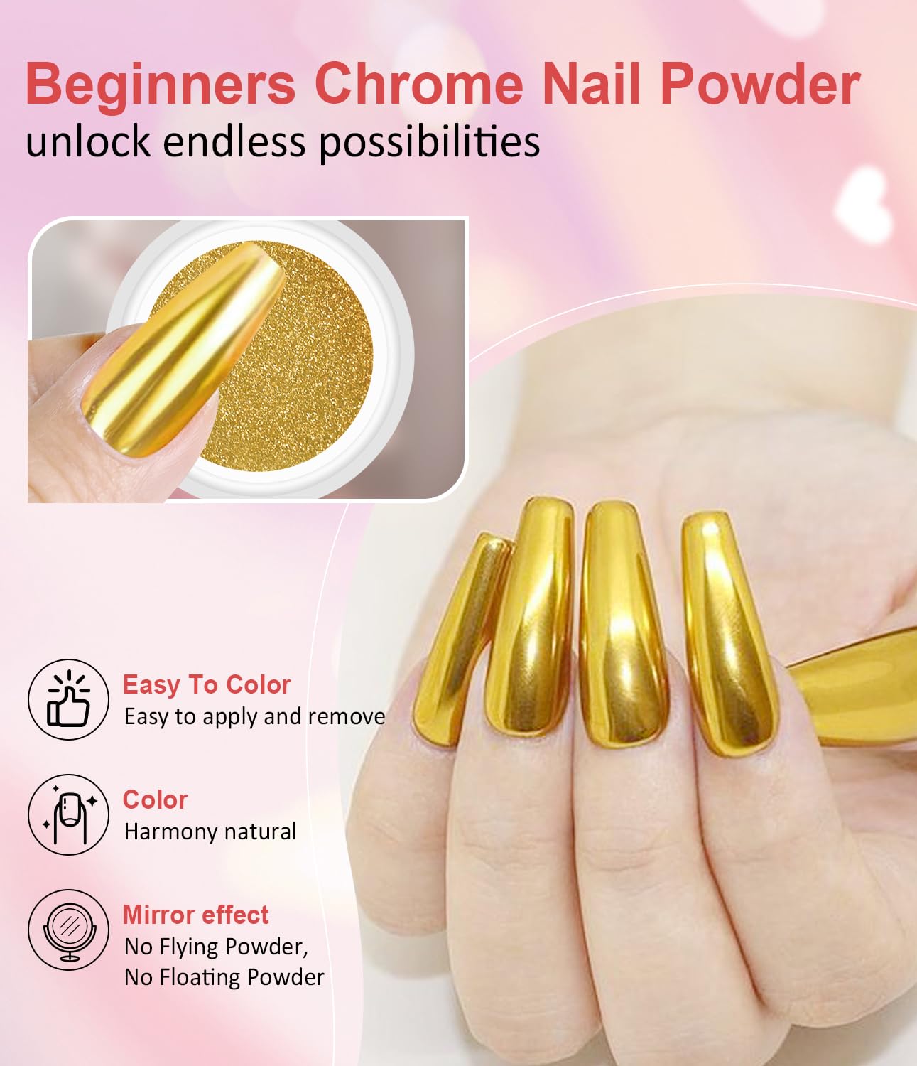 Gold Chrome Nail Powder BISHENGYF -【Magic Mirror Effect】 Pearl Chrome Nail Powder White Clear Aurora Mermaid Iridescent Silver Nail Chrome Powder Pigment Glitter Dust for Manicure Decroation DIY