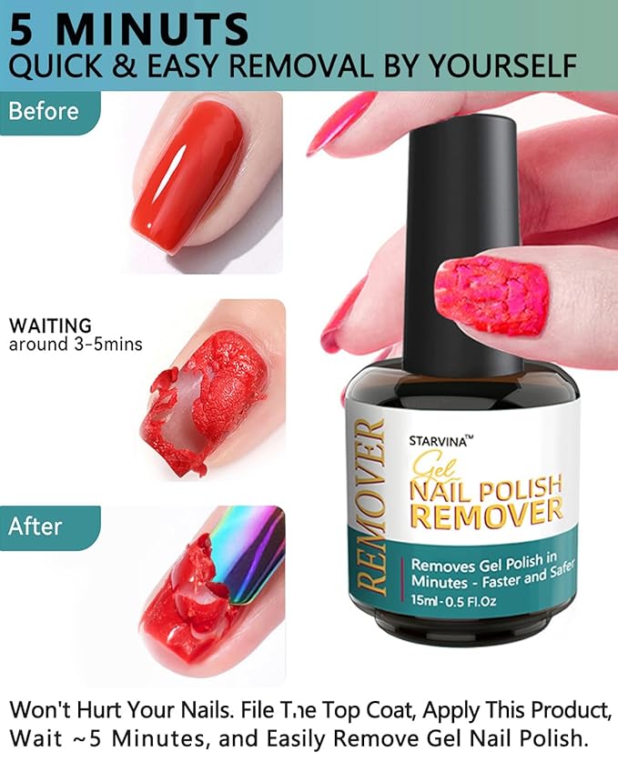 Gel Nail Polish Remover Kit, Gel Remover for Nails No Need Soaking or Wrapping, Easily and Quickly Removes in 3-5 Minutes, with Cuticle Pusher & Scraper