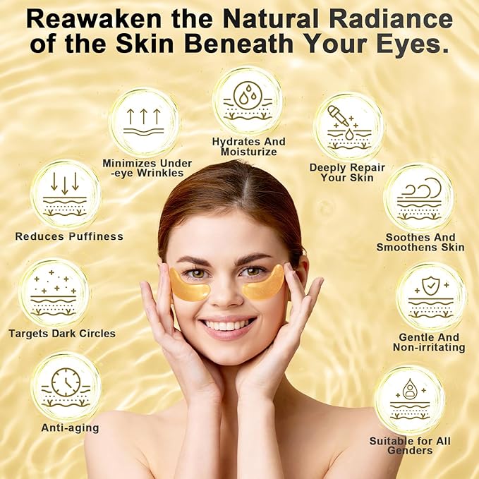 Under Eye Patches (36 Pairs) - 24K Gold Eye Masks Enriched with Abundant Collagen for Dark Circles, Puffy Eyes, Wrinkles - Gifts for Women Skin Care - Vegan & USA Tested