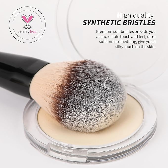 DUcare Foundation Brush Contour Bronzer Double Ended Makeup Brush for Blending Liquid Powder Concealer Cream Blush Buffe Black