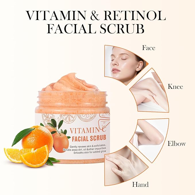 Vitamin C Face Scrub, Deep Cleansing Exfoliating Face Wash Scrubs for Women Men, Facial Exfoliating Scrub, Anti Aging, Anti Oxidant Facial Scrubs for All Skin Types
