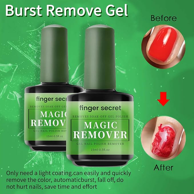 Gel Nail Polish Remover (2pcs)-Professional Gel Nail Polish Remover for Nails, Quickly Remove Nail Polish in 2-5 Minutes, Magic Soak Off Gel Polish