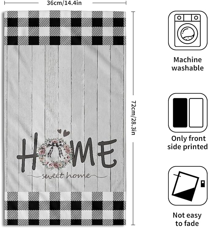 Giwawa Home Sweet Home Hand Towels Set of 2 Buffalo Check Absorbent Small Bath Towels Decorative Kitchen Guest Dish Towel for Spa Hotel