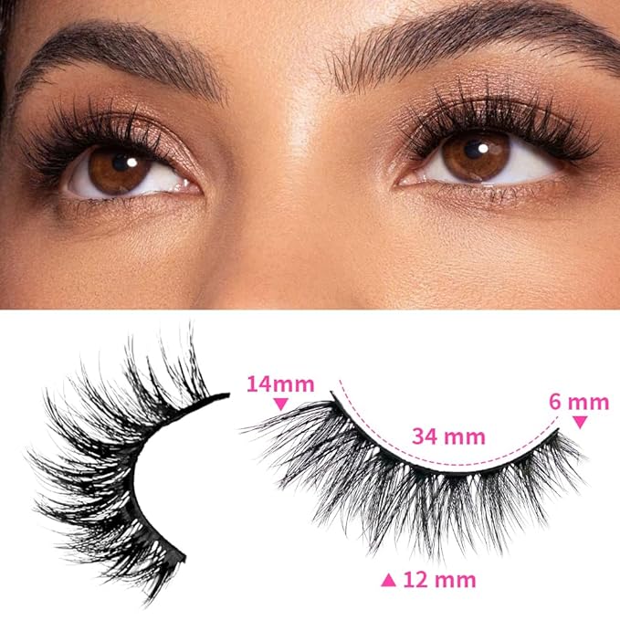 False Eyelashes 48 Pairs Faux Mink Lashes 14mm Wispy Lashes 3D Fluffy Cat Eye Lashes Pack Bulk Wholesale Strip Lashes(style 48-036)