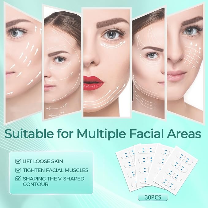 Face Lift Tape Invisible, 100 PCS Face Neck Tape Lifting Invisible Under Makeup, Instant Neck Tape for Loose Sagging Skin, V-Shaped Facelift Strips for Double Chin, Brows, Eyes, Jowls, Wrinkles