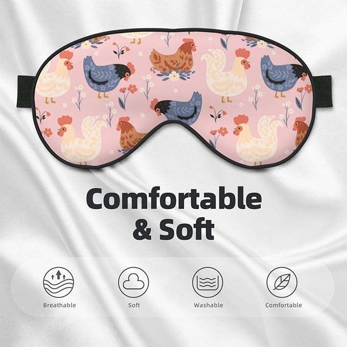 Sleep Mask Cute Chickens and Flowers Comfortable Eye Mask with Adjustable Strap Soft Eye Cover Blindfold for Travel Yoga Nap Shift Work