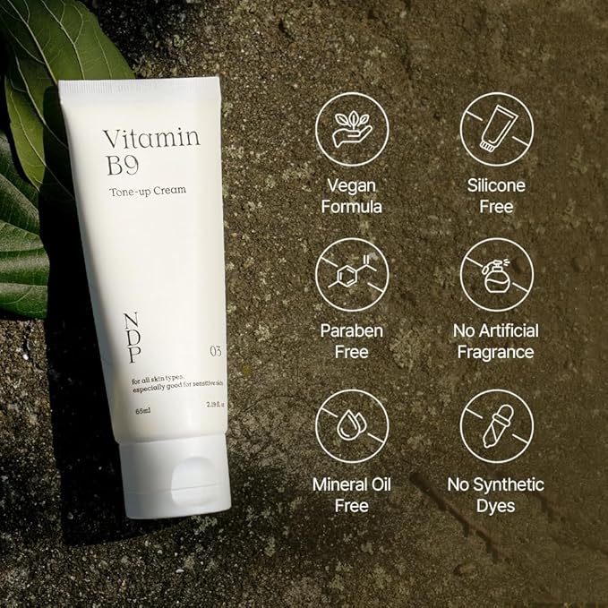 NDP Vitamin B9 Tone-up Cream, Silicone Free Face Primer for Pore Minimizing, 95% Pure Cica Extract, Breathable Skin Formula, Glass Skin & Lightweight, V-Cream Clean K-Beauty (65ml / 2.19 Fl Oz)