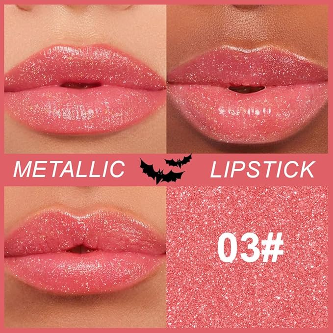 Kaely Glitter Metallic Lipstick, Shimmer Metallic Lipsticks for Women, High Pigmented Lip Color Long Lasting Waterproof Smudge Proof 24 Hour, Halloween Makeup, Vegan & Cruelty-Free, 03