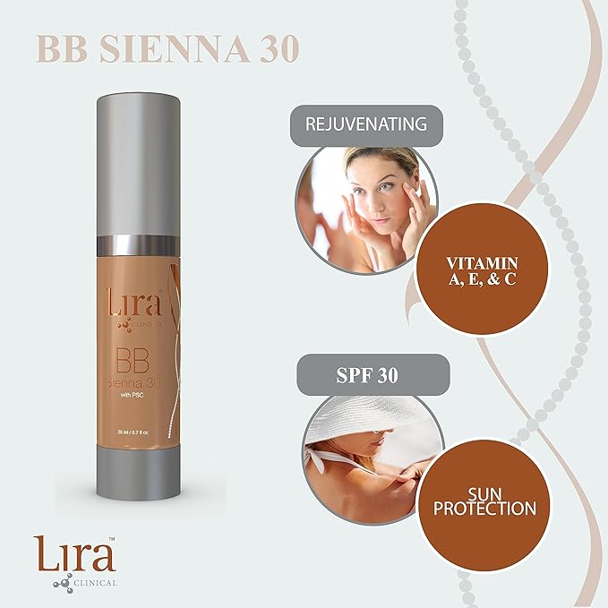 Lira Clinical BB - SPF 30 Tinted BB Cream with PSC & Vitamins - Full coverage - 0.7 fl oz. (BB Sienna 30)