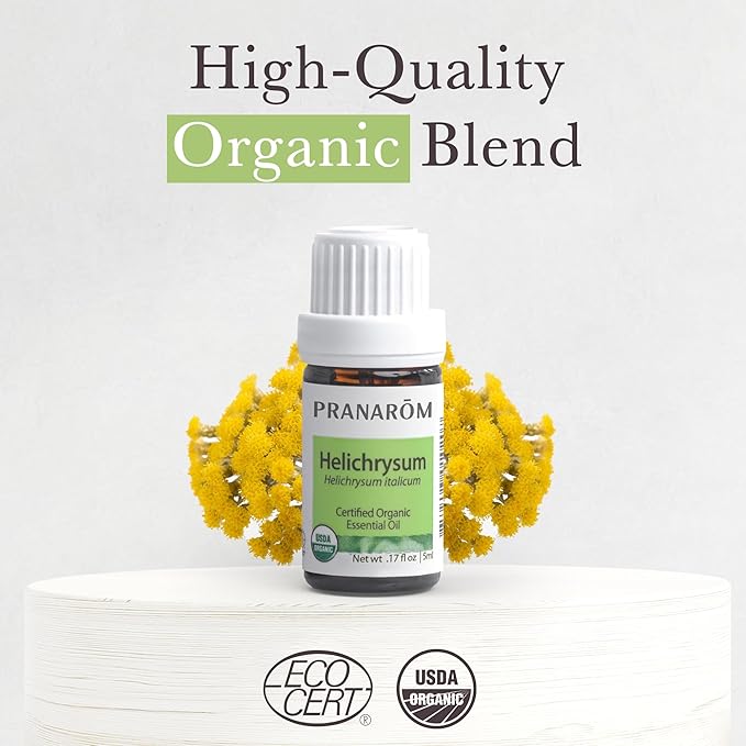 Pranarom USDA Certified Organic Helichrysum Essential Oil (5ml), 100% Pure Natural Therapeutic Grade for Skincare, Lotions, Aromatherapy, Diffusion, and Wellness