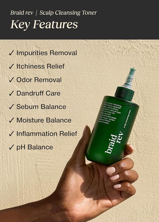 Braid Rev Scalp Cleansing Toner for Braiding Hair, Apple Cider Vinegar Scalp Treatment Exfoliator, No-Rinse, Scalp Treatment for Dry & Itchy, Moisturizing Braid, Detoxify, 6.76 Fl Oz