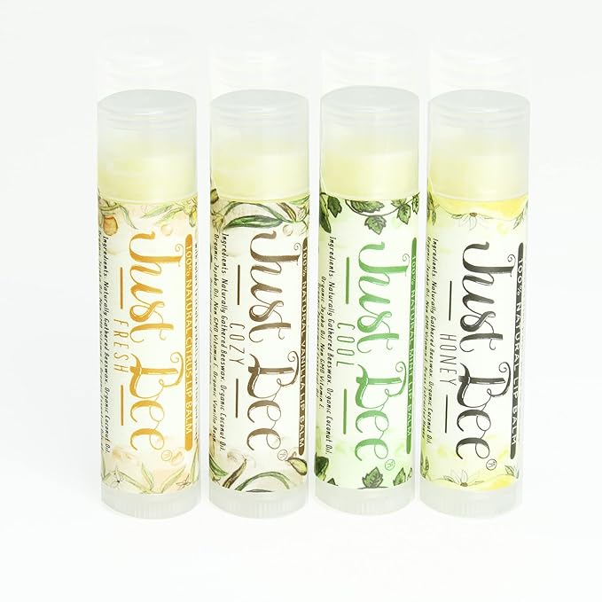 Just Bee Lip Balm (Peppermint, Honey, Citrus, Vanilla, 4 pack)