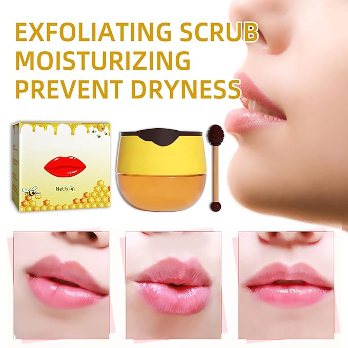 Lip Sleeping , 2PCS Lip Balm Honey Pot, Propolis Moisturizing Honey Lip Lip Balm, Hydrating & Prevention Dry and Cracked Lip Scrubs Exfoliator