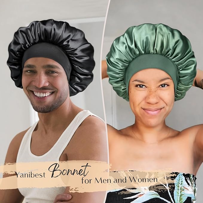 YANIBEST Silk Bonnet for Sleeping Women, Double Layer Hair Satin Bonnets with Elastic Band, Sleep Cap Curly Natural Hair