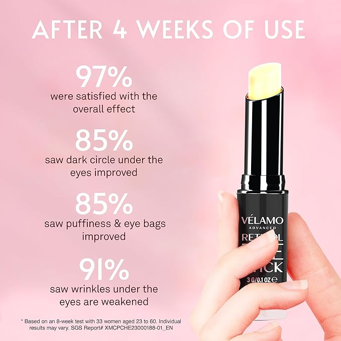 VELAMO ADVANCED Retinol Eye Stick: Retinol Eye Cream for Dark Circles and Puffiness with 1% Bakuchiol and Caffeine - Visibly Reduces Fine Lines Wrinkles Under Eye Bags with Upgraded Formula 0.1 OZ/3g