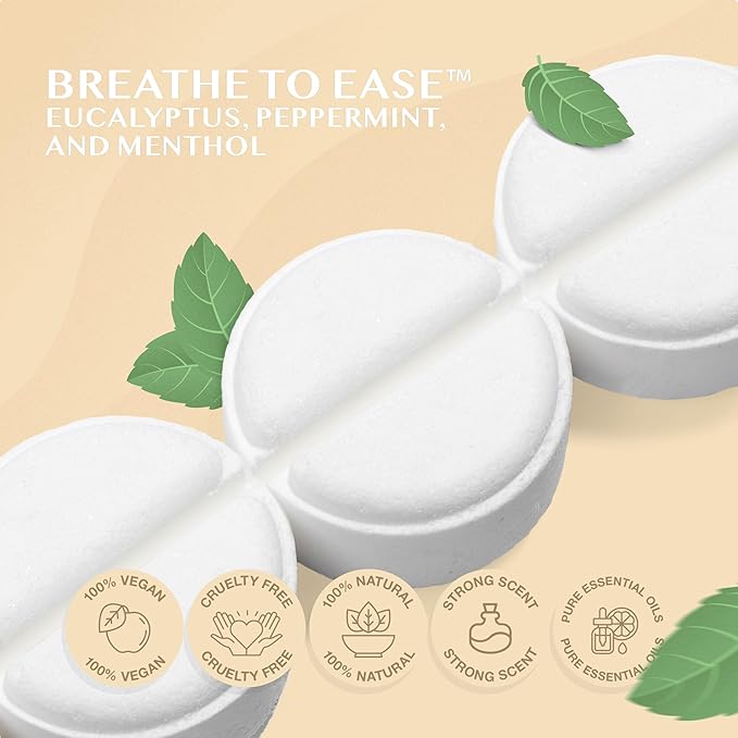 Eucalyptus Shower Steamers by Terra Essentials – 12 Showers Aromatherapy Tablets with Eucalyptus & Mint, Natural, Made in USA, Stress Relief & Relaxation Gift