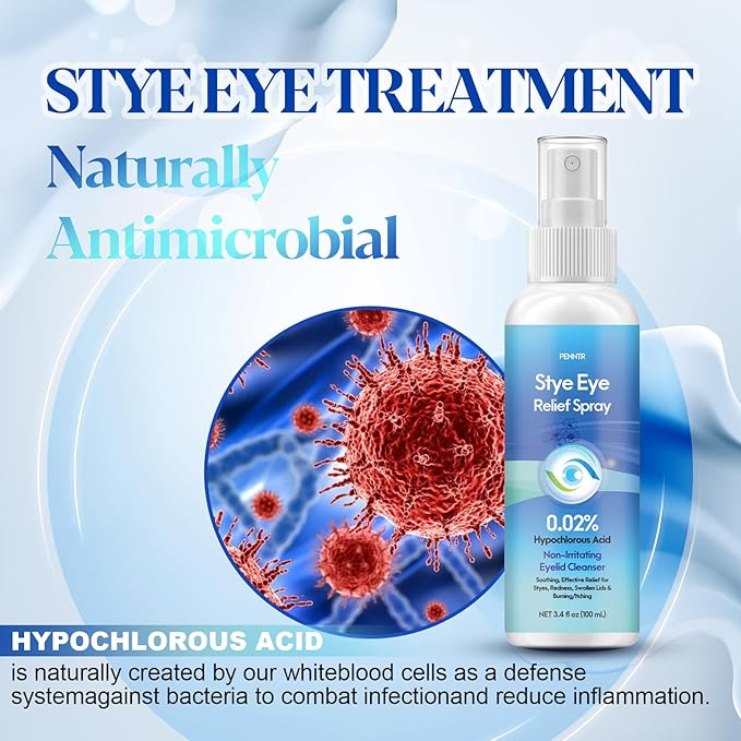 Stye Eye Drops, Relief Spray for Styes, Chalazions & Redness, Eye Serum with 0.02% Hypochlorous Acid, Gentle Formula and Quickly Soothing, 3.4 Fl. Oz (1 PC)