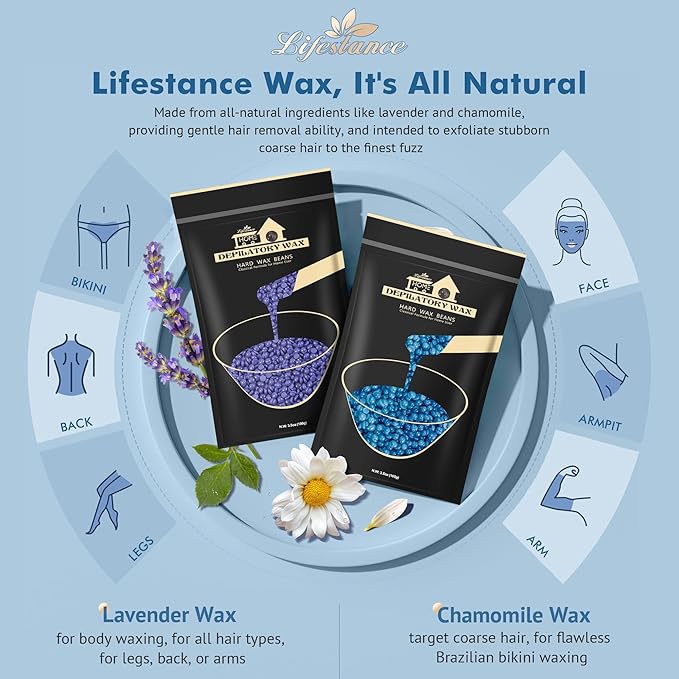 Lifestance Complete Home Waxing Kit, L1 Hard Wax Warmer for Hair Removal, Brazilian Bikini Wax Kit for Women Men, 59 Items, No-Mess Silicone Liner, Wax Heater, Hot Wax Pot for Body Leg Face Eyebrow