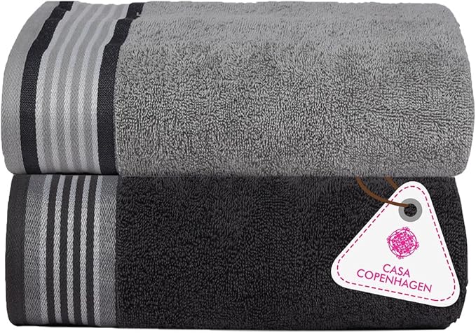 CASA COPENHAGEN He & She 2 Pieces Large Bath Sheet Set- Pine Grey + Grey Violet, 550 GSM, Designed in Denmark Made of Soft Egyptian Cotton for Bathroom, Kitchen & Shower