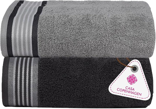 CASA COPENHAGEN He & She 2 Pieces Large Bath Sheet Set- Pine Grey + Grey Violet, 550 GSM, Designed in Denmark Made of Soft Egyptian Cotton for Bathroom, Kitchen & Shower