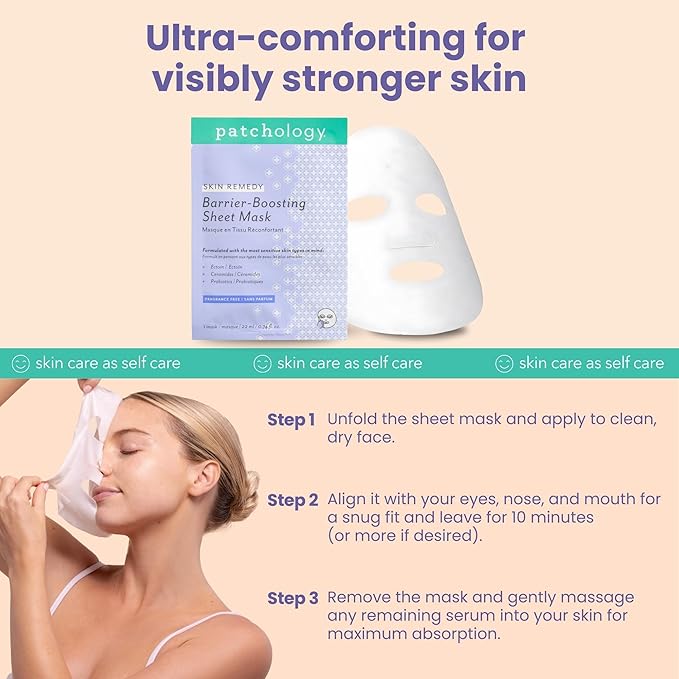 Patchology Skin Remedy Barrier-Boosting Sheet Mask – Single Use Face Mask with Ectoin, Ceramides & Probiotics – Hydrates, Protects & Nourishes – Suitable for Sensitive & All Skin Types